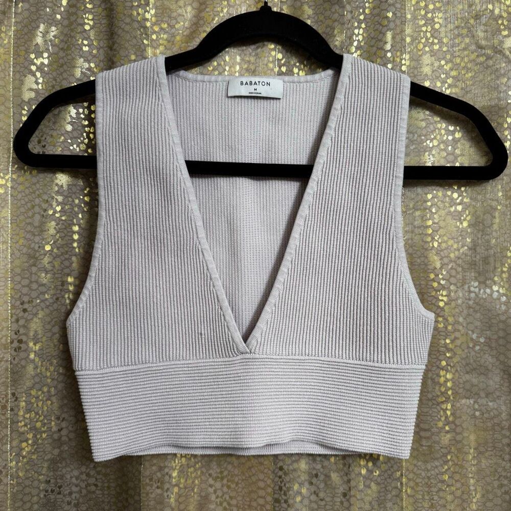 Babaton Aritzia Sculpt Knit Deep V Crop Tank‎ Lavender Purple Medium